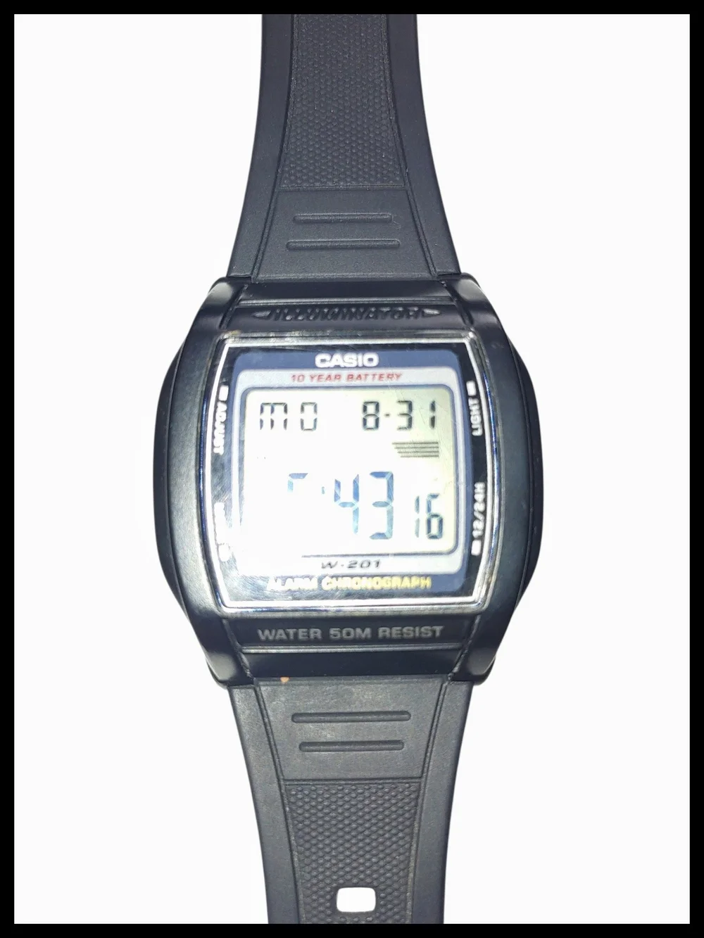 Casio W-201 Black Digital Alarm Chronograph Watch, Working